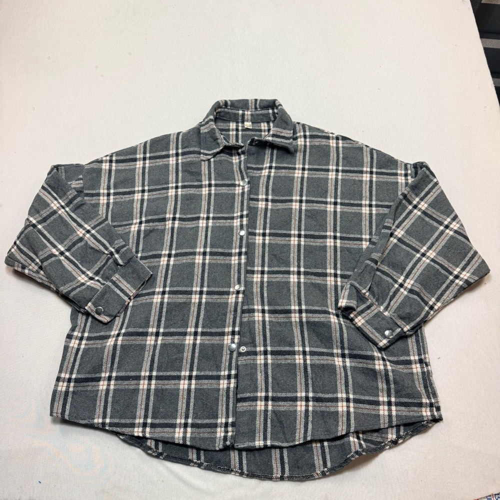Do Style Plaid Flannel Button Down Women Extra Large Grey Excellent Oversized